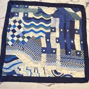 Vintage Liberty of London 100% Silk Scarf Blue Geometric Design 25" Square